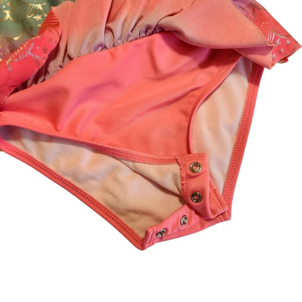 Cat & Jack Girls 4T Rainbow Mermaid Scale Long Sleeve Rash Guard Swimsuit Snaps